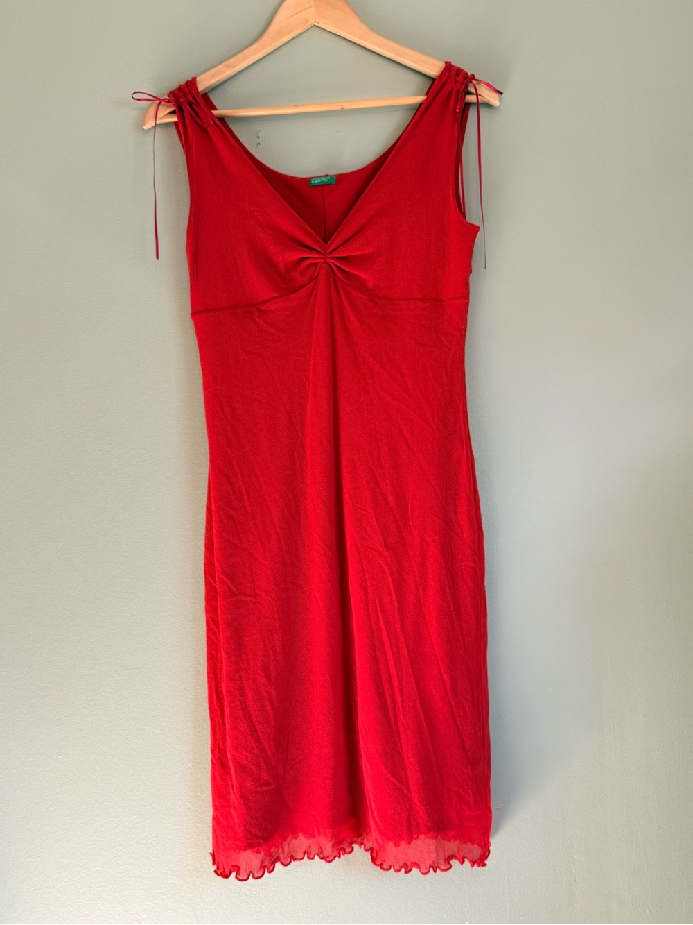 Y2K Vintage United Colors of Benetton Red Ruched Cami Dress - Italy - M